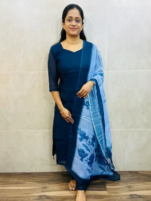 Soft linen cotton top (crepe lining) paired with printed linen cotton dupatta and silk bottom (straight cut)