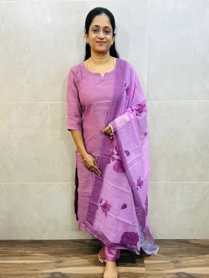 Soft linen cotton top (crepe lining) paired with printed linen cotton dupatta and silk bottom (straight cut)