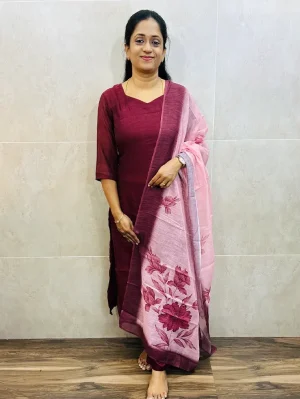 Soft linen cotton top (crepe lining) paired with printed linen cotton dupatta and silk bottom (straight cut)