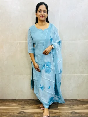 Soft linen cotton top (crepe lining) paired with printed linen cotton dupatta and silk bottom (straight cut)