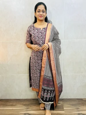 Printed cotton top (cotton lining) paired with printed cotton dupatta and cotton bottom (free size)