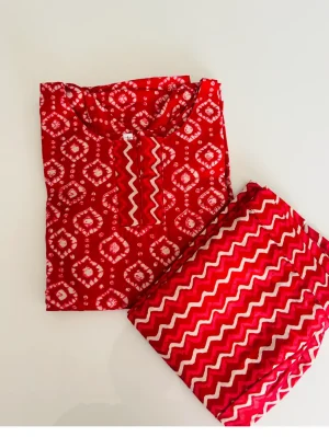 Batik dyed pure cotton top(cotton lining) paired with printed cotton bottom(straight cut)