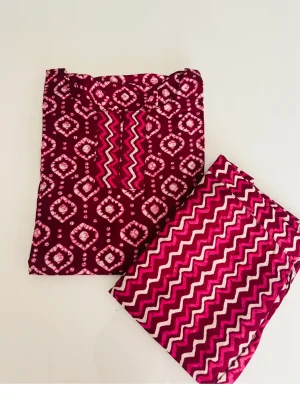 Batik dyed pure cotton top(cotton lining) paired with printed cotton bottom(straight cut)