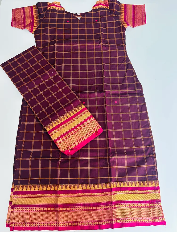 TOP ONLY-Kanchi cotton top (cotton lining)with thread woven buttas(straight cut)