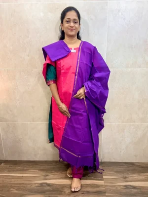 Pure handloom cotton top(cotton lining)paired with handloom cotton dupatta and cotton bottom(free size)