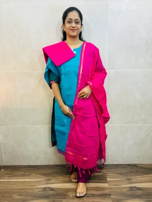Pure handloom cotton top(cotton lining)paired with handloom cotton dupatta and cotton bottom(free size)