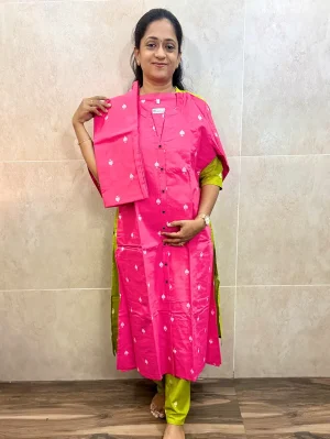 Pure handloom cotton top (cotton lining) paired with handloom cotton bottom (Free size)