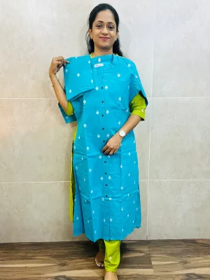 Pure handloom cotton top (cotton lining) paired with handloom cotton bottom (Free size)