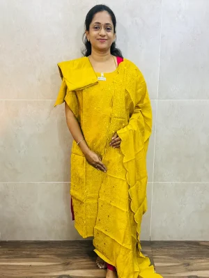 Soft muslin silk top (cotton lining) with allover Chikankari embroidery paired with muslin silk dupatta and silk bottom (free size)