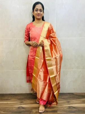 Soft tissue silk top(cotton lining)with allover weavings paired with soft tissue silk dupatta and silk bottom(free size)