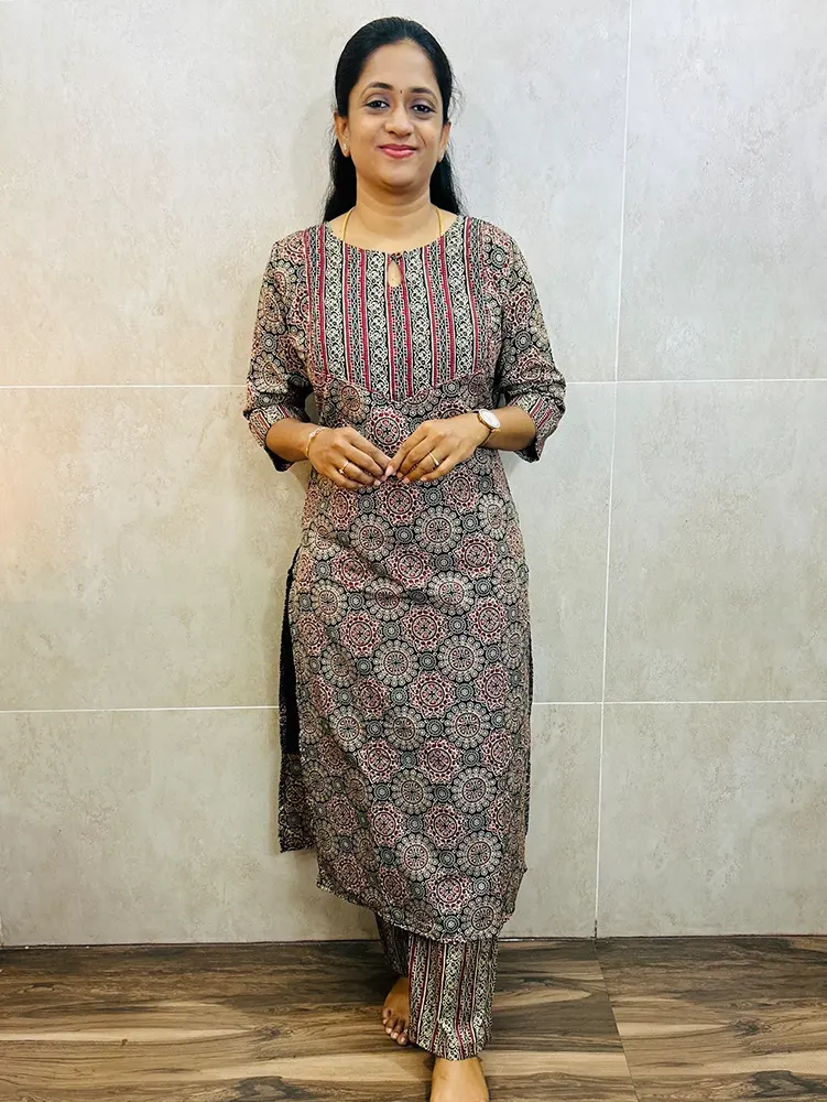 Printed rayon cotton top (cotton lining) paired with rayon cotton bottom