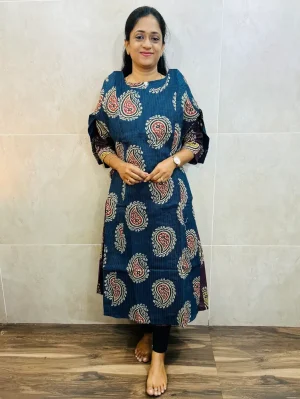 Handblock printed jaipur kantha cotton top with cotton lining(Aline pattern)