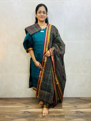 Pure handloom cotton top(cotton lining) paired with cotton dupatta and cotton bottom(free size)