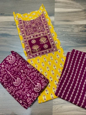 Ajrakh printed Jaipur cotton top (cotton lining) paired with cotton dupatta and cotton bottom (free size)