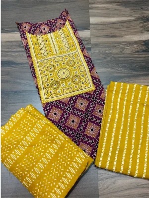 Ajrakh printed Jaipur cotton top (cotton lining) paired with cotton dupatta and cotton bottom (free size)