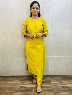 Premium textured Rayon top(crepe lining)with exclusive handwork on yoke paired with rayon bottom(straight cut)