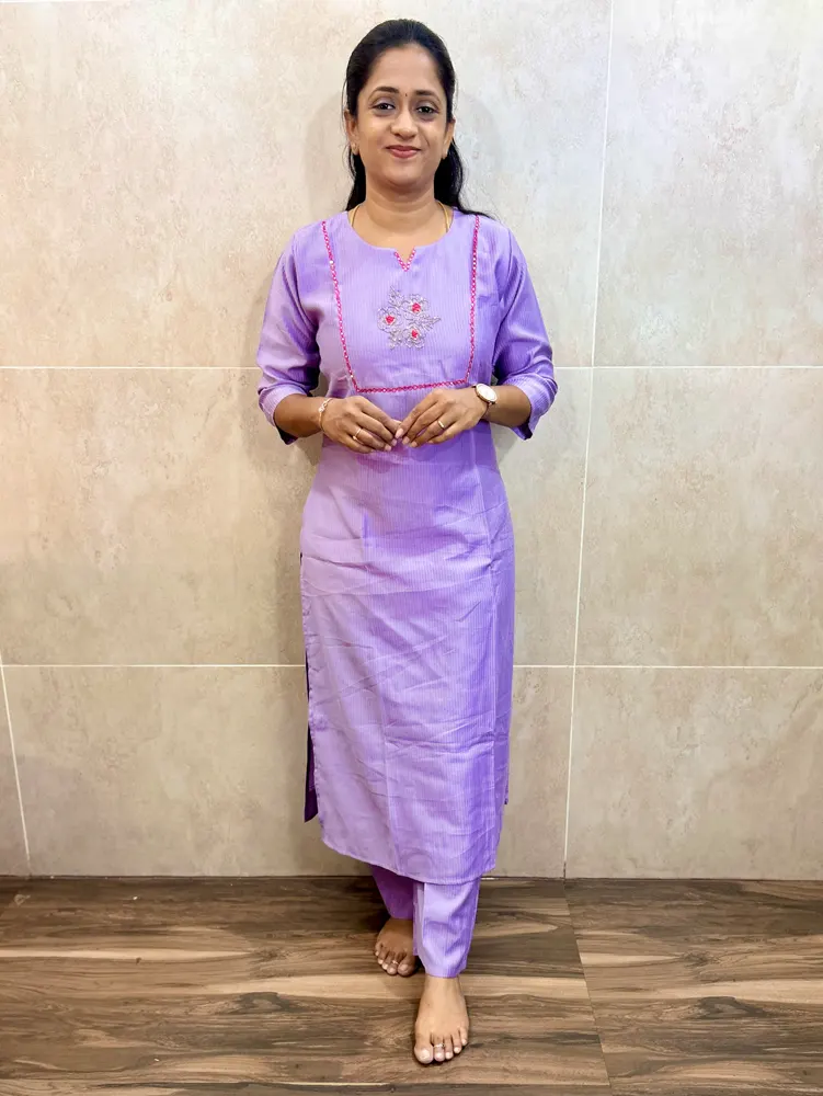 Premium textured Rayon top(crepe lining)with exclusive handwork on yoke paired with rayon bottom(straight cut)