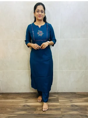 Premium textured Rayon top(crepe lining)with exclusive handwork on yoke paired with rayon bottom(straight cut)