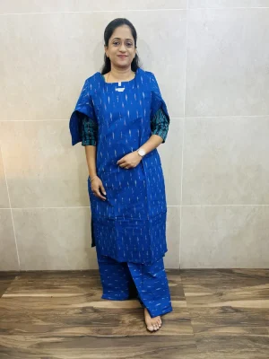 Pure handloom Ikkat cotton top (cotton lining) paired with Ikkat cotton bottom (free size)