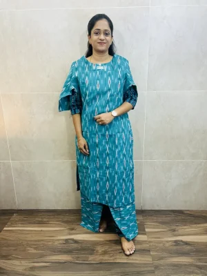 Pure handloom Ikkat cotton top (cotton lining) paired with Ikkat cotton bottom (free size)