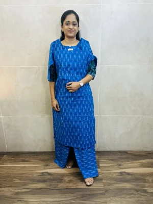 Pure handloom Ikkat cotton top (cotton lining) paired with Ikkat cotton bottom (free size)