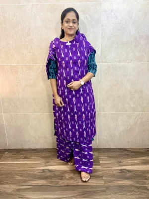 Pure handloom Ikkat cotton top (cotton lining) paired with Ikkat cotton bottom (free size)