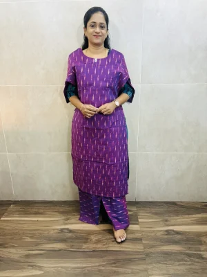 Pure handloom Ikkat cotton top (cotton lining) paired with Ikkat cotton bottom (free size)