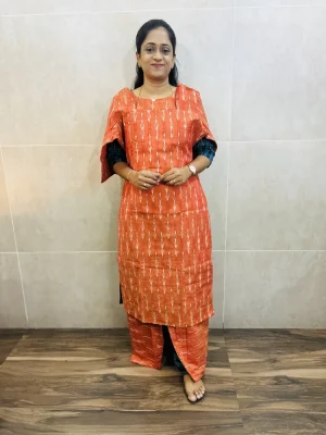 Pure handloom Ikkat cotton top (cotton lining) paired with Ikkat cotton bottom (free size)