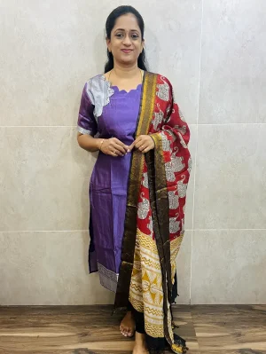 Handloom Mangalagiri silk top (cotton lining) paired with printed Kalamkari silk dupatta