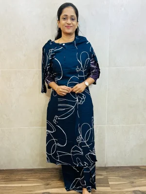 Printed rayon top (1-side pocket) paired with rayon bottom (semi palazzo)