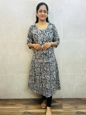 Original Kalamkari cotton top (cotton lining) with potli work in yoke (Anarkali pattern)