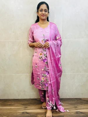 Brush painted Bhagalpur cotton top(cotton lining) paired with Bhagalpur cotton dupatta and Bhagalpur cotton bottom(free size)