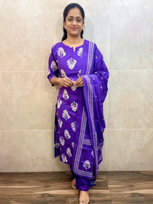 Printed Jaipur cotton top (cotton lining) paired with cotton dupatta and cotton bottom (straight cut)