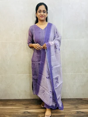 Embroidered linen cotton top (crepe lining) paired with digital printed linen cotton dupatta and silk bottom (free size)