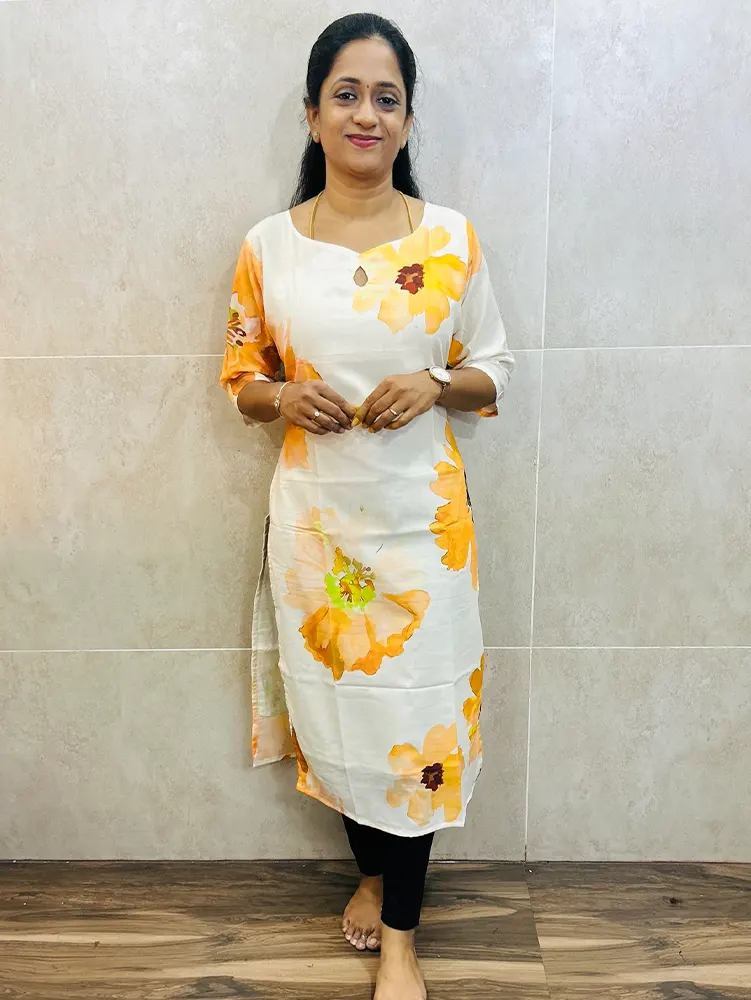 Printed mul cotton top with cotton lining (straight cut)