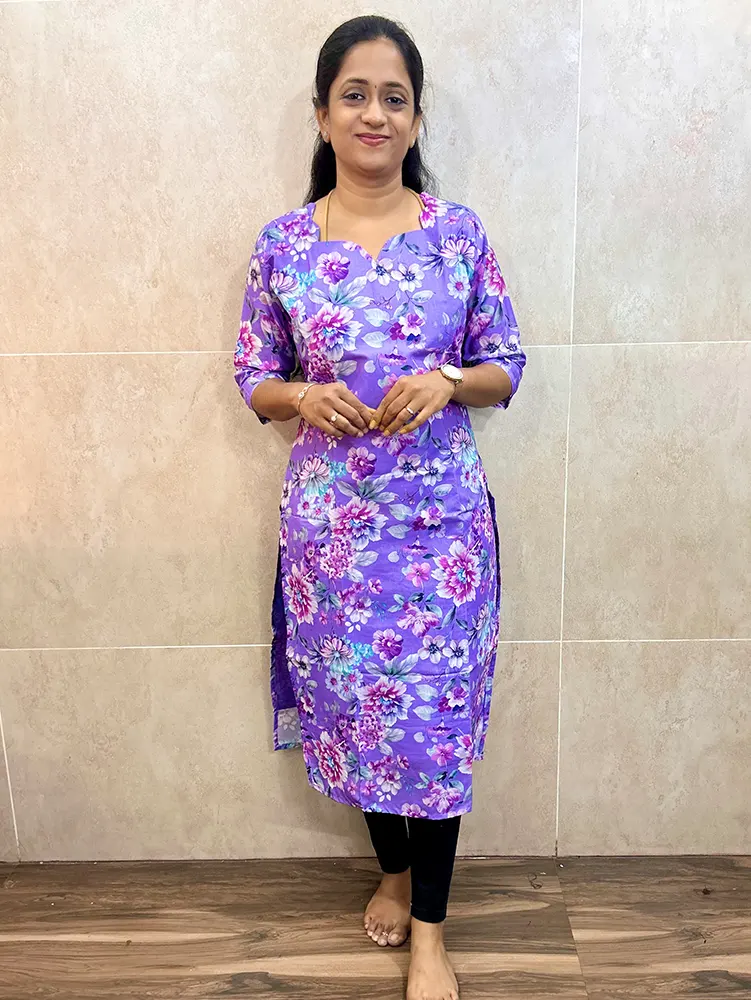 Printed mul cotton top with cotton lining (straight cut)