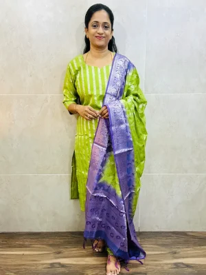 Premium Benaras silk top (cotton lining) with allover weaving a paired with Benaras silk dupatta and silk bottom (free size)