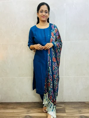 Soft silk top (crepe lining) with potli work on yoke paired with crush Georgette dupatta and silk bottom (free size)