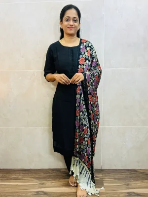 Soft silk top (crepe lining) with potli work on yoke paired with crush Georgette dupatta and silk bottom (free size)