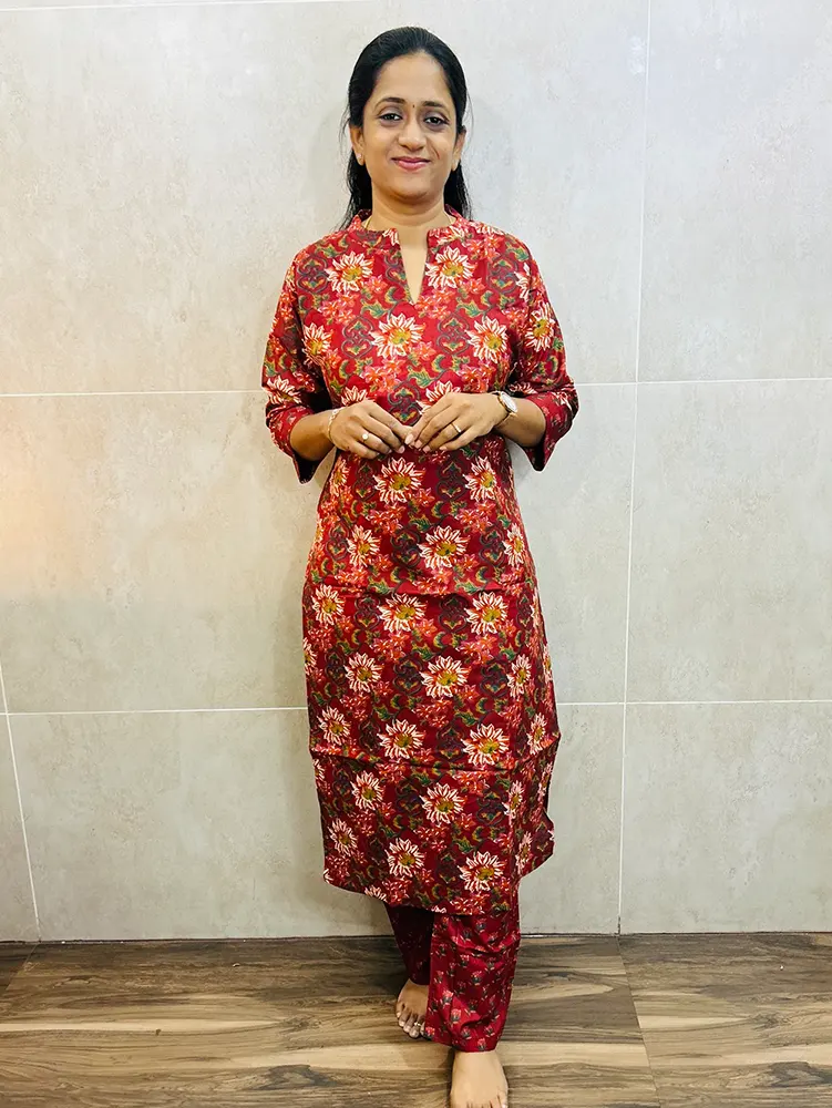 Printed Jaipur cotton top (cotton lining) paired with cotton bottom (Straight cut)