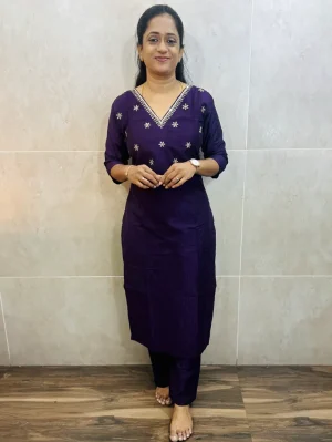 Premium semi raw silk top(cotton lining)with handworked yoke paired with semi raw silk bottom(semi palazzo)