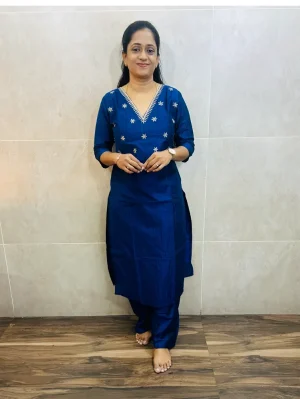 Premium semi raw silk top(cotton lining)with handworked yoke paired with semi raw silk bottom(semi palazzo)