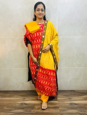 Pure handloom Ikkat cotton top (cotton lining) paired with Ikkat cotton dupatta and cotton bottom (free size)