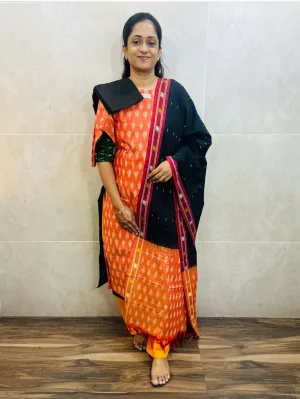 Pure handloom Ikkat cotton top (cotton lining) paired with Ikkat cotton dupatta and cotton bottom (free size)