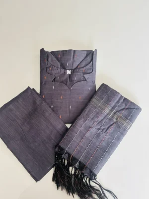 Semi raw silk top (cotton lining) paired with semi raw silk dupatta and semi raw silk bottom (Free size)