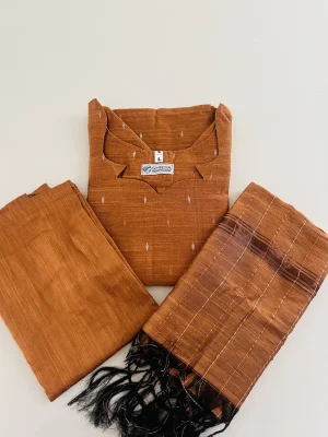 Semi raw silk top (cotton lining) paired with semi raw silk dupatta and semi raw silk bottom (Free size)