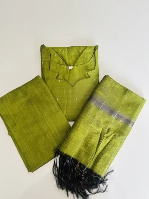 Semi raw silk top (cotton lining) paired with semi raw silk dupatta and semi raw silk bottom (Free size)