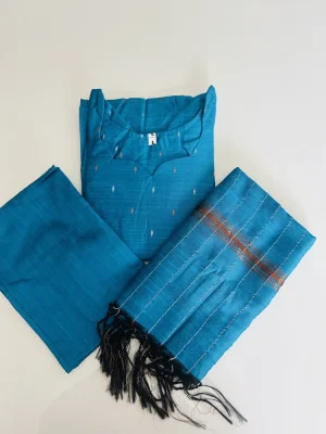 Semi raw silk top (cotton lining) paired with semi raw silk dupatta and semi raw silk bottom (Free size)
