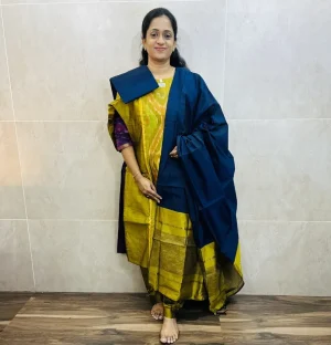 Premium Pochampally handloom silk cotton top (cotton lining) paired with silk cotton dupatta and silk bottom (Free size)