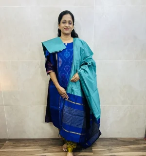 Premium Pochampally handloom silk cotton top (cotton lining) paired with silk cotton dupatta and silk bottom (Free size)